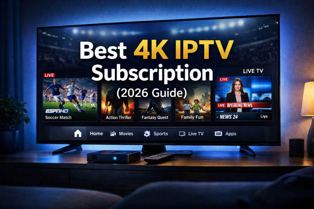 Smart TV displaying crystal-clear ultra HD content showcasing the best 4k iptv subscription for premium home streaming