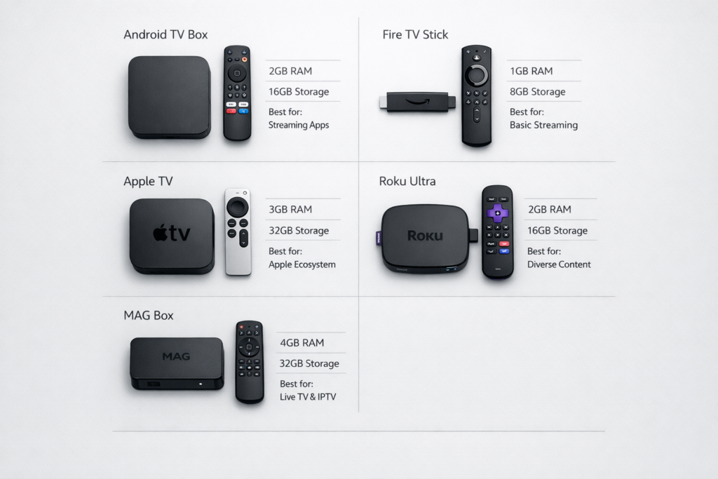 Quick comparison: of the specs and best use cases for the best IP TV boxes.
