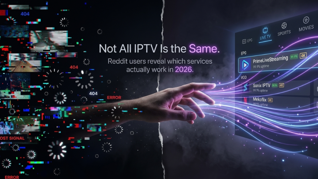 best iptv service reddit comparison 2026 showing buffering vs smooth iptv streaming